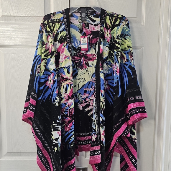 NWT Vince Camuto Exotic Blooms Crinkle Topper Open Front OS - Picture 4 of 13